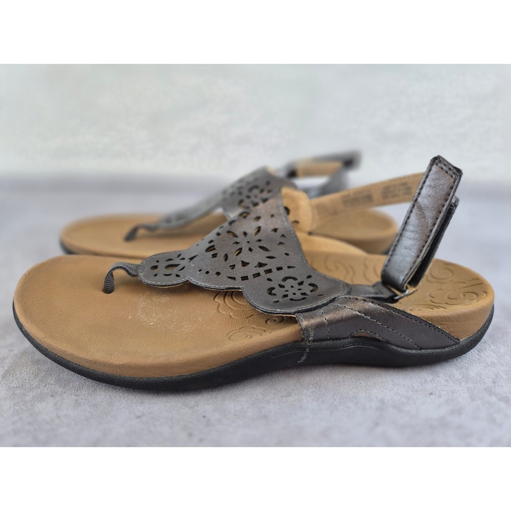 Rockport Cobb Hill Women Pewter Metallic Laser Cut Thong Sandals CH4435 Size 8